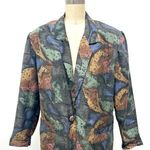 Vintage Silk Abstract Oversized Women's Blazer